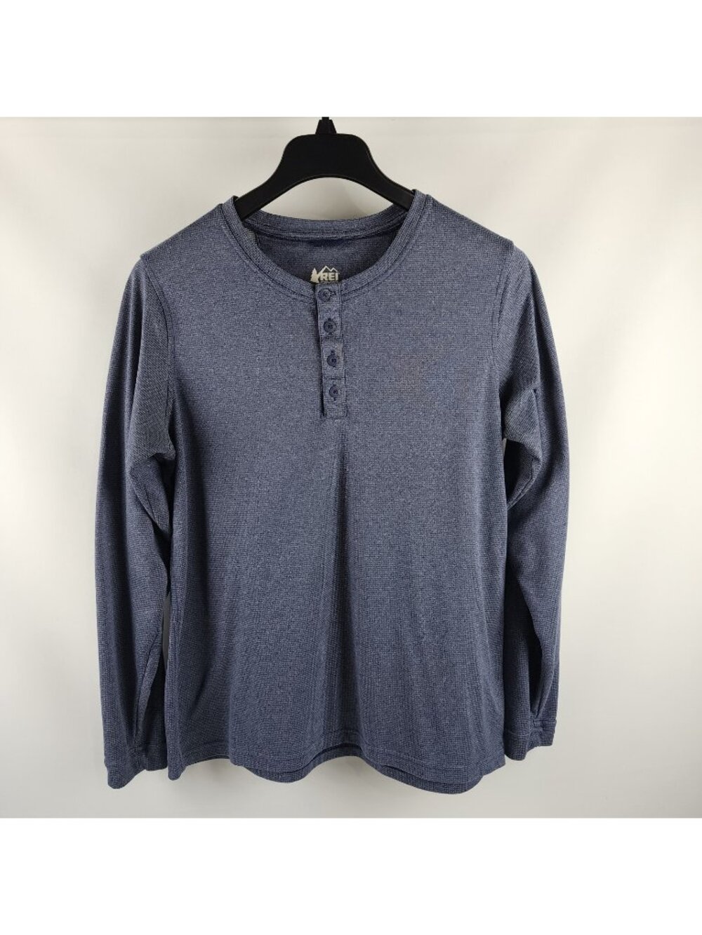 Rei Coop Shirt Mens Large Blue L/S Crewneck Henley
